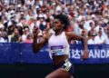 Vista de la velocista dominicana Marileidy Paulino durante la carrera de los 400 metros lisos de la Liga Diamante en Londres, este sábado 18 de julio del 2026. (MARTA GORCZYNSKA)