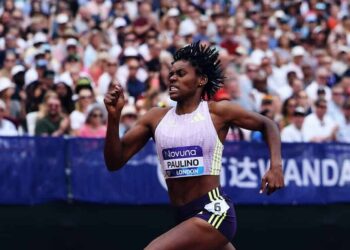 Vista de la velocista dominicana Marileidy Paulino durante la carrera de los 400 metros lisos de la Liga Diamante en Londres, este sábado 18 de julio del 2026. (MARTA GORCZYNSKA)