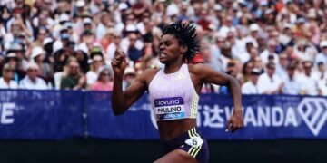 Vista de la velocista dominicana Marileidy Paulino durante la carrera de los 400 metros lisos de la Liga Diamante en Londres, este sábado 18 de julio del 2026. (MARTA GORCZYNSKA)