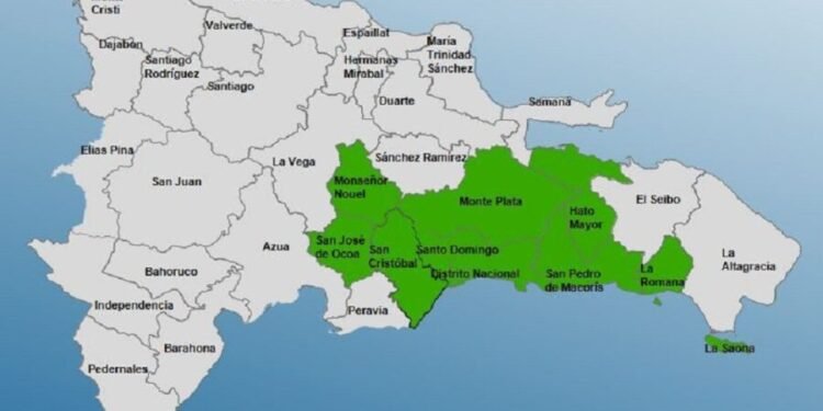 COE emite alerta verde para 8 provincias y el Distrito Nacional por lluvias