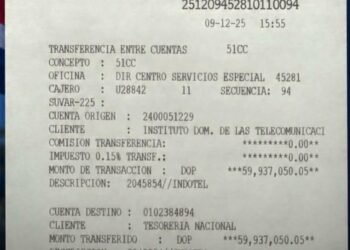 Indotel publica comprobante de transferencia de RD$59.9 millones para sistema de alertas 9-1-1