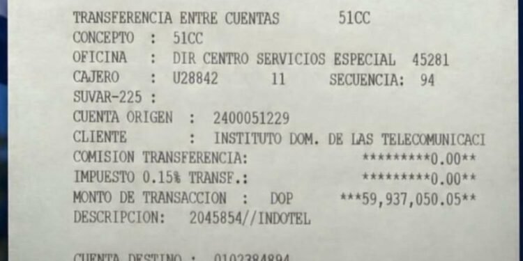 Indotel publica comprobante de transferencia de RD$59.9 millones para sistema de alertas 9-1-1