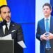Fotografía cedida por la Presidencia de Colombia que muestra al mandatario colombiano, Abelardo de la Espriella, hablando junto a una imagen del asesinado senador colombiano Miguel Uribe Turbay. EFE/ Presidencia de Colombia